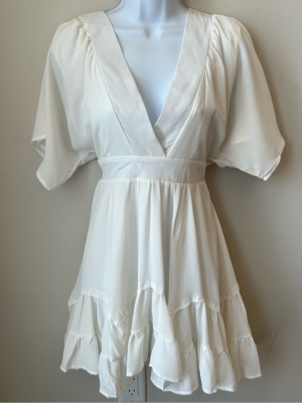 CBR White Cottagecore Puff Sleeve Ruffle Mini Dress | Bridal Shower size Small